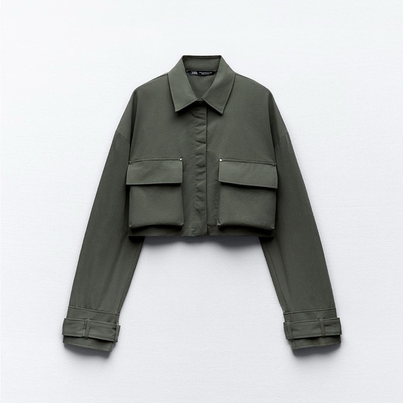 Zara Cropped Olive Green Jacket - Picture 1 of 4